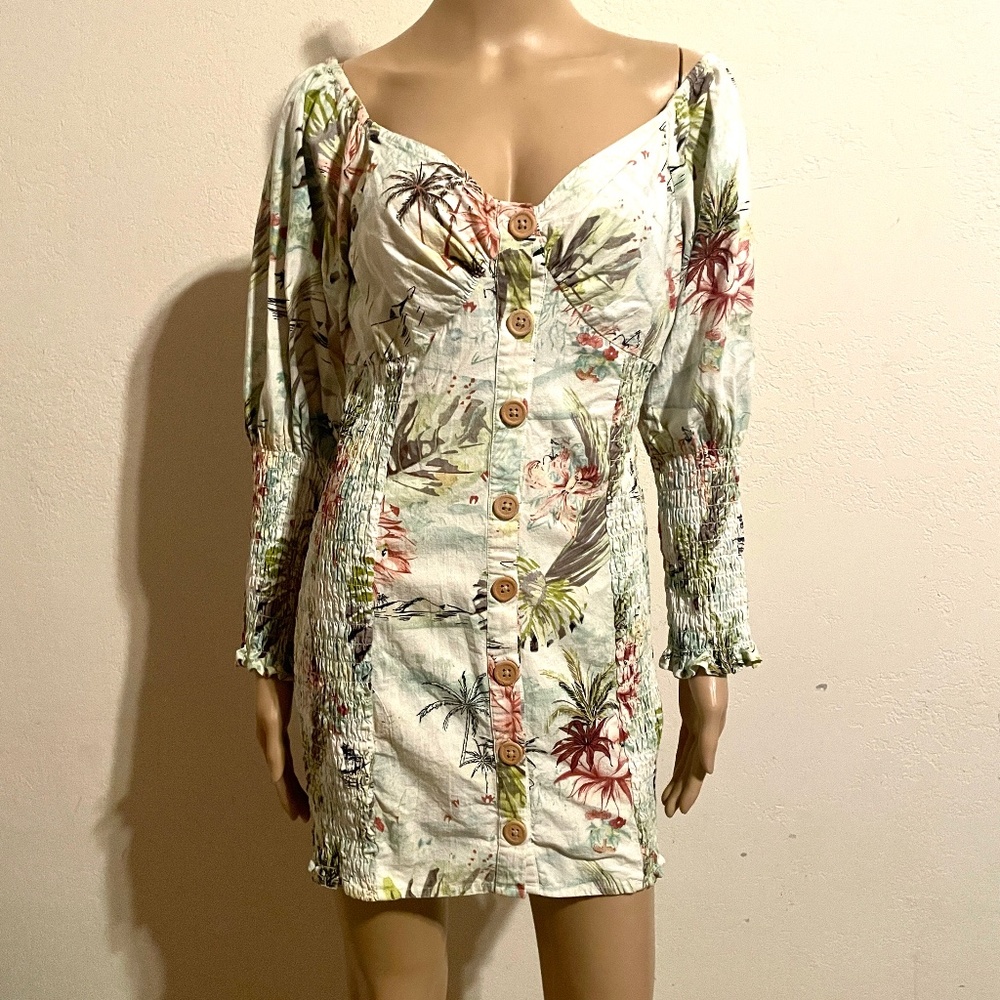 Asos Design Button Through Shirred Mini Dress In … - image 3